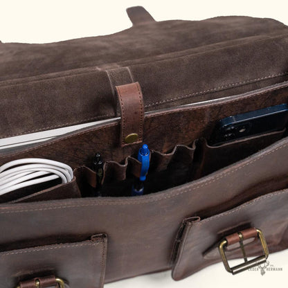 Roosevelt Leder-Arbeitsrechner in dunkler Eichen-Finish