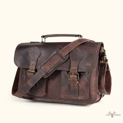 Roosevelt Leder-Arbeitsrechner in dunkler Eichen-Finish