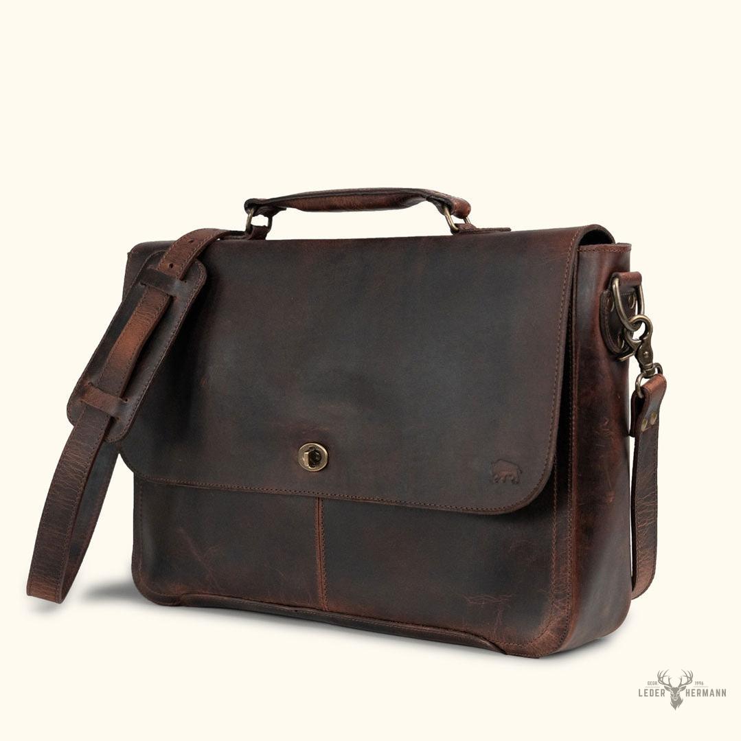 Roosevelt Leder-Laptoptasche im Messenger-Stil | Dunkles Eichenholz