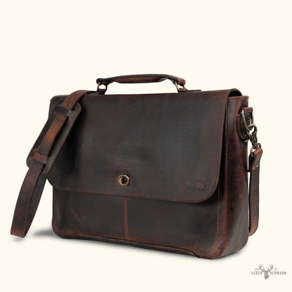 Roosevelt Leder-Laptoptasche im Messenger-Stil | Dunkles Eichenholz