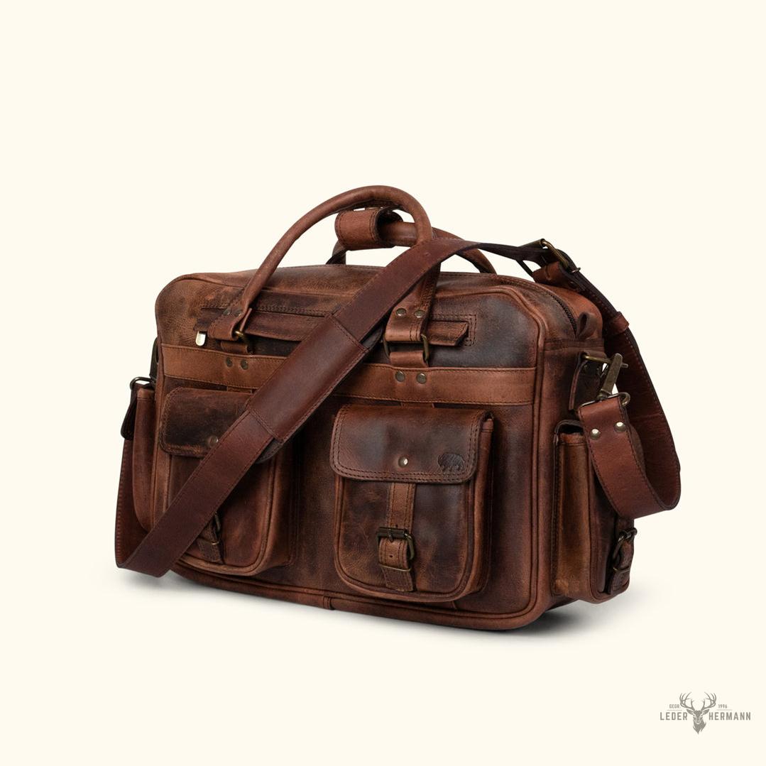 Roosevelt Büffelleder Pilotentasche – Dunkles Holz Eleganz und Robustheit für Ihre Luftabenteuer