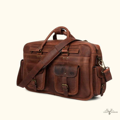 Voluminöse Lederflugtasche aus Büffelleder Roosevelt – Dunkel Eiche