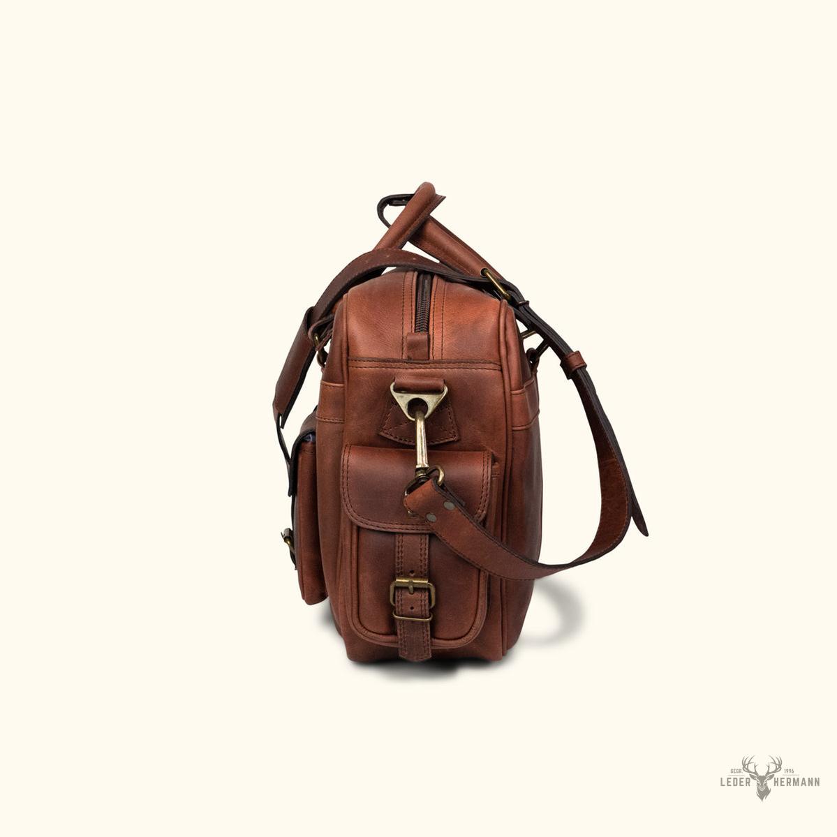 Voluminöse Lederflugtasche aus Büffelleder Roosevelt – Dunkel Eiche