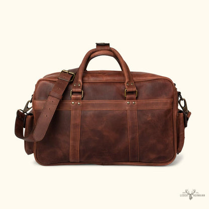 Voluminöse Lederflugtasche aus Büffelleder Roosevelt – Dunkel Eiche
