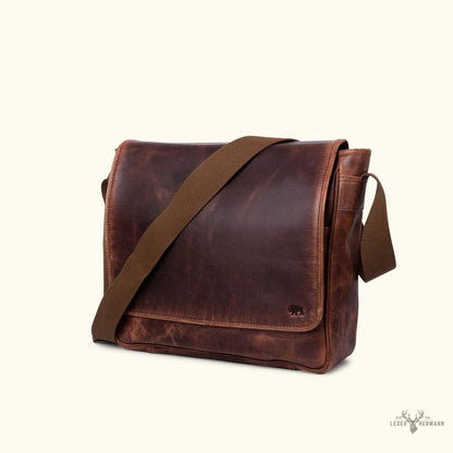 Roosevelt Büffelleder Messenger-Tasche | Eleganter Dunkler Holz