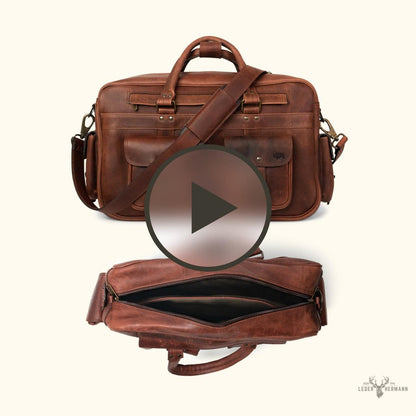 Voluminöse Lederflugtasche aus Büffelleder Roosevelt – Dunkel Eiche