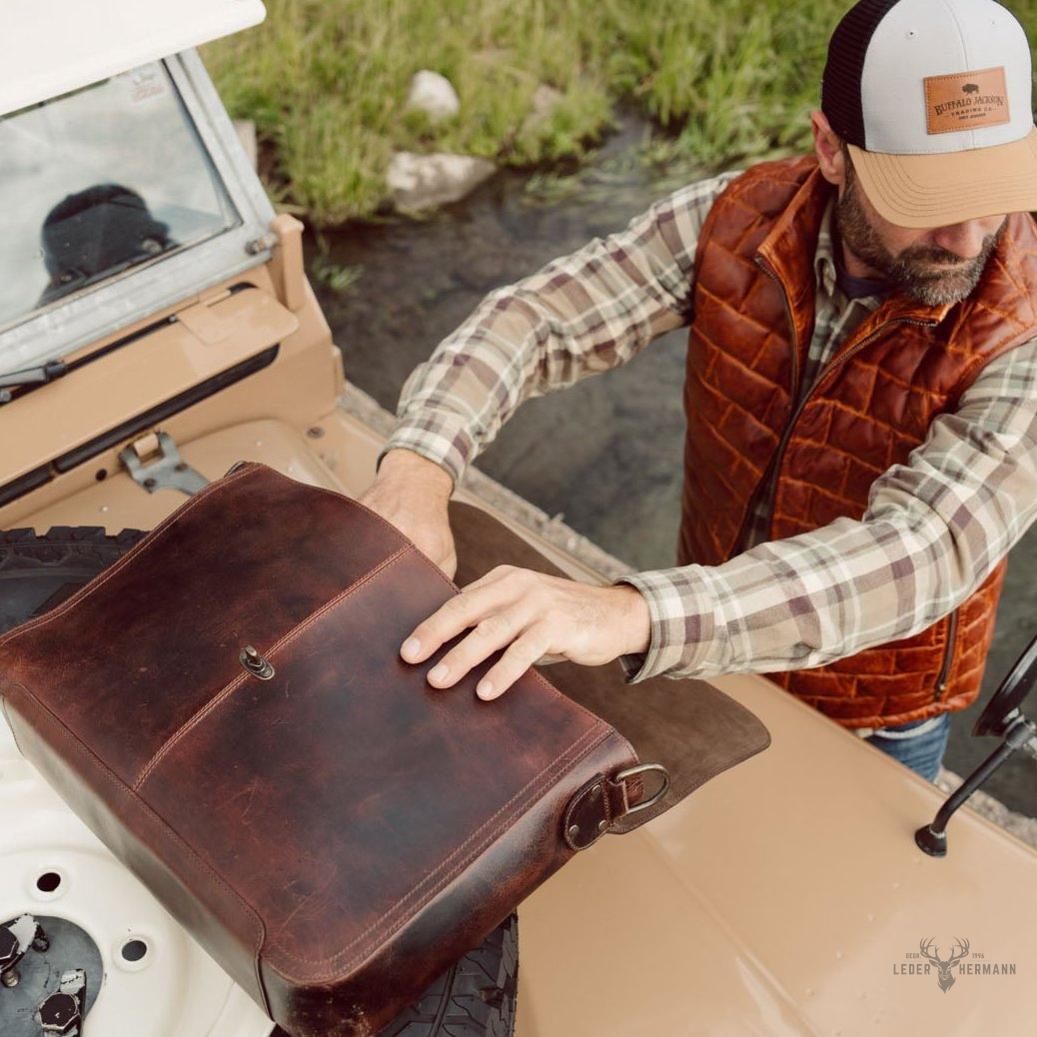 Roosevelt Leder-Laptoptasche im Messenger-Stil | Dunkles Eichenholz