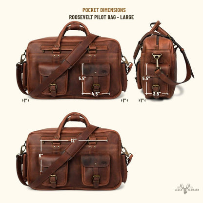 Voluminöse Lederflugtasche aus Büffelleder Roosevelt – Dunkel Eiche