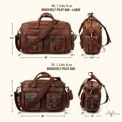 Voluminöse Lederflugtasche aus Büffelleder Roosevelt – Dunkel Eiche