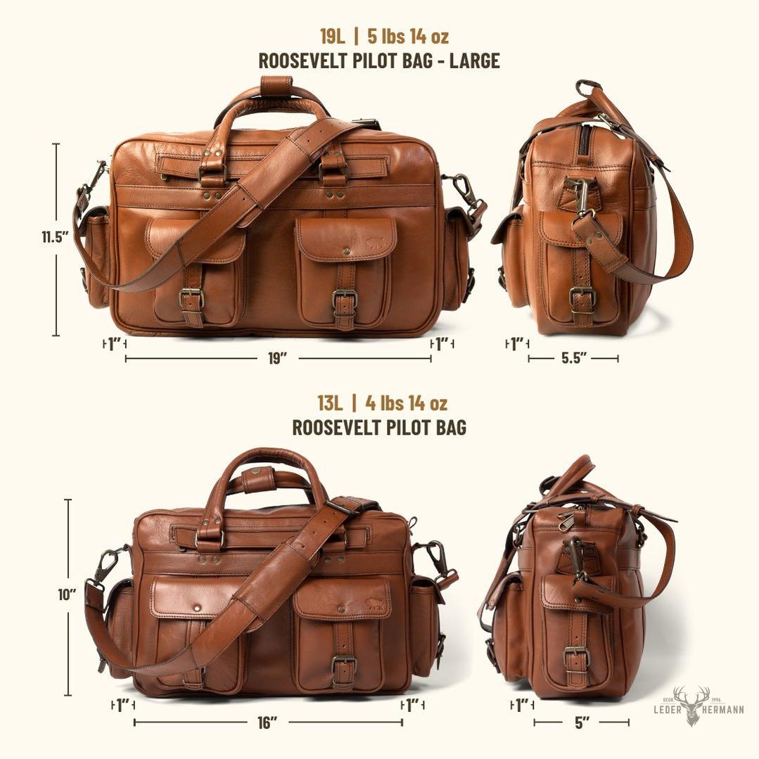 Elegante Roosevelt Buffalo-Leder Pilotentasche in Reichem Bernsteinbraun