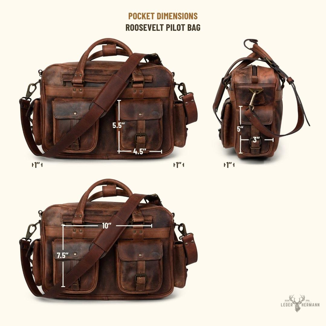 Roosevelt Büffelleder Pilotentasche – Dunkles Holz Eleganz und Robustheit für Ihre Luftabenteuer