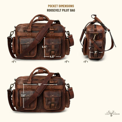 Roosevelt Büffelleder Pilotentasche – Dunkles Holz Eleganz und Robustheit für Ihre Luftabenteuer