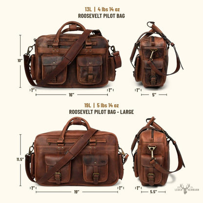 Roosevelt Büffelleder Pilotentasche – Dunkles Holz Eleganz und Robustheit für Ihre Luftabenteuer