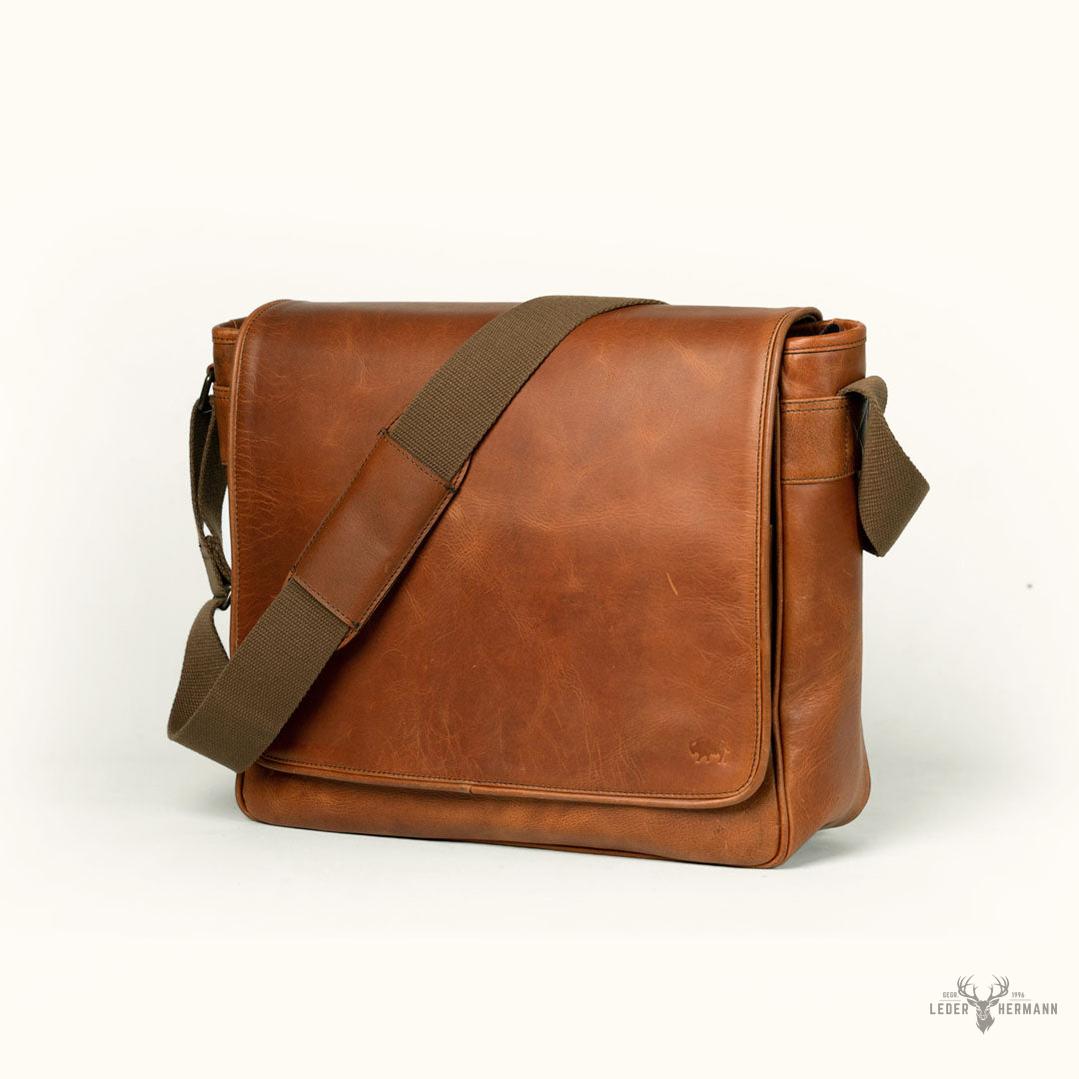 Roosevelt Büffelleder Umhängetasche aus Leder – Eleganz Amber Braun