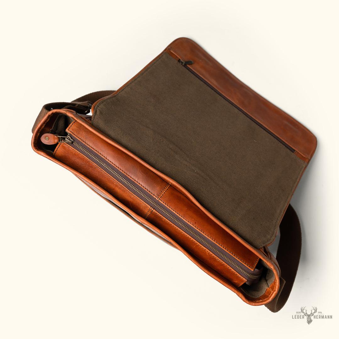 Roosevelt Büffelleder Umhängetasche aus Leder – Eleganz Amber Braun