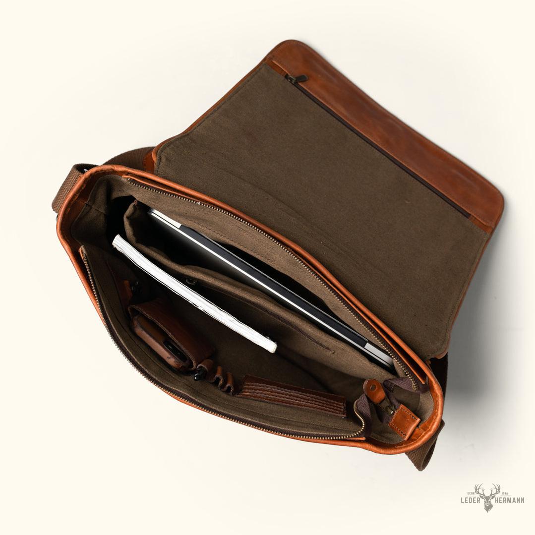 Roosevelt Büffelleder Umhängetasche aus Leder – Eleganz Amber Braun