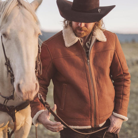 Lederjacke im Shearling-Stil Bombardier - Elegant in Whiskey-Braun