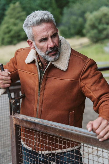 Lederjacke im Shearling-Stil Bombardier - Elegant in Whiskey-Braun