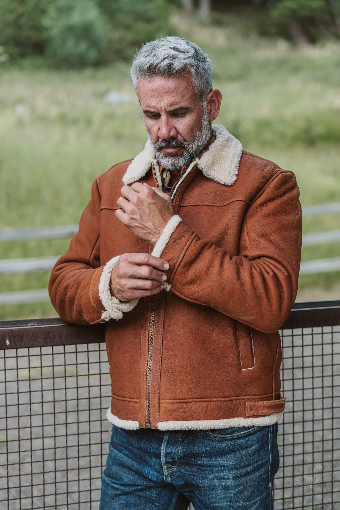 Lederjacke im Shearling-Stil Bombardier - Elegant in Whiskey-Braun