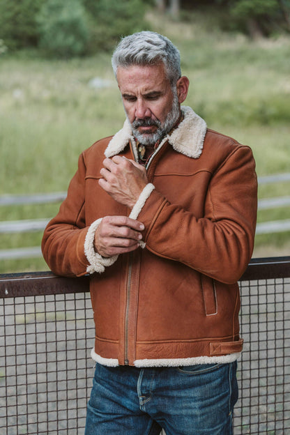 Lederjacke im Shearling-Stil Bombardier - Elegant in Whiskey-Braun