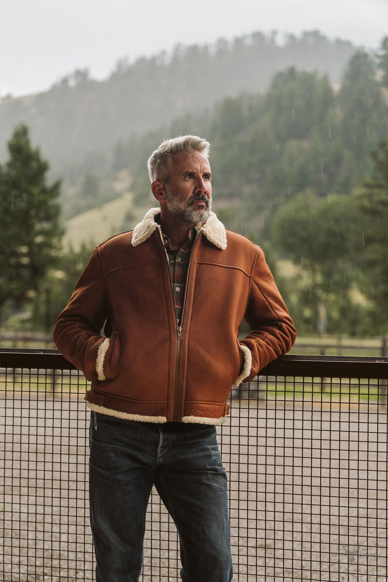 Lederjacke im Shearling-Stil Bombardier - Elegant in Whiskey-Braun
