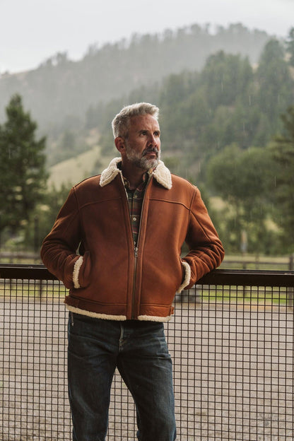 Lederjacke im Shearling-Stil Bombardier - Elegant in Whiskey-Braun