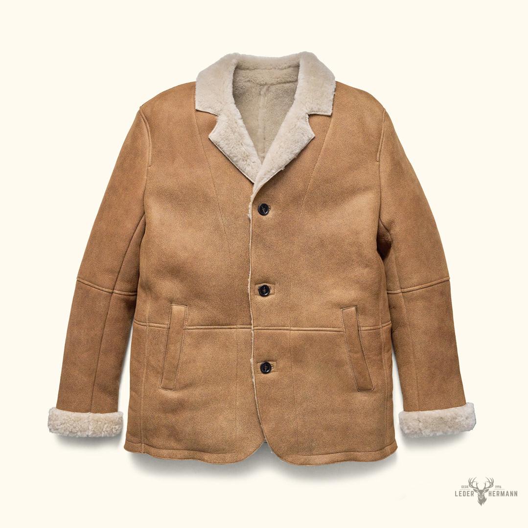 Leder- und Shearling-Blazer Big Sky – Wärmende Eleganz in Sandbraun