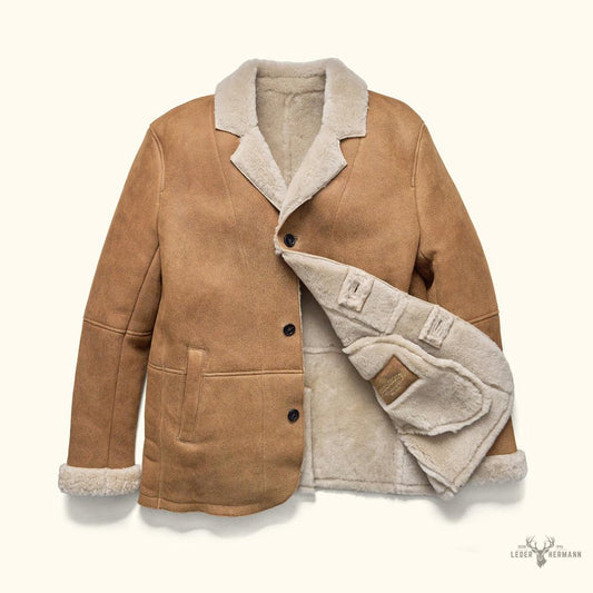 Leder- und Shearling-Blazer Big Sky – Wärmende Eleganz in Sandbraun