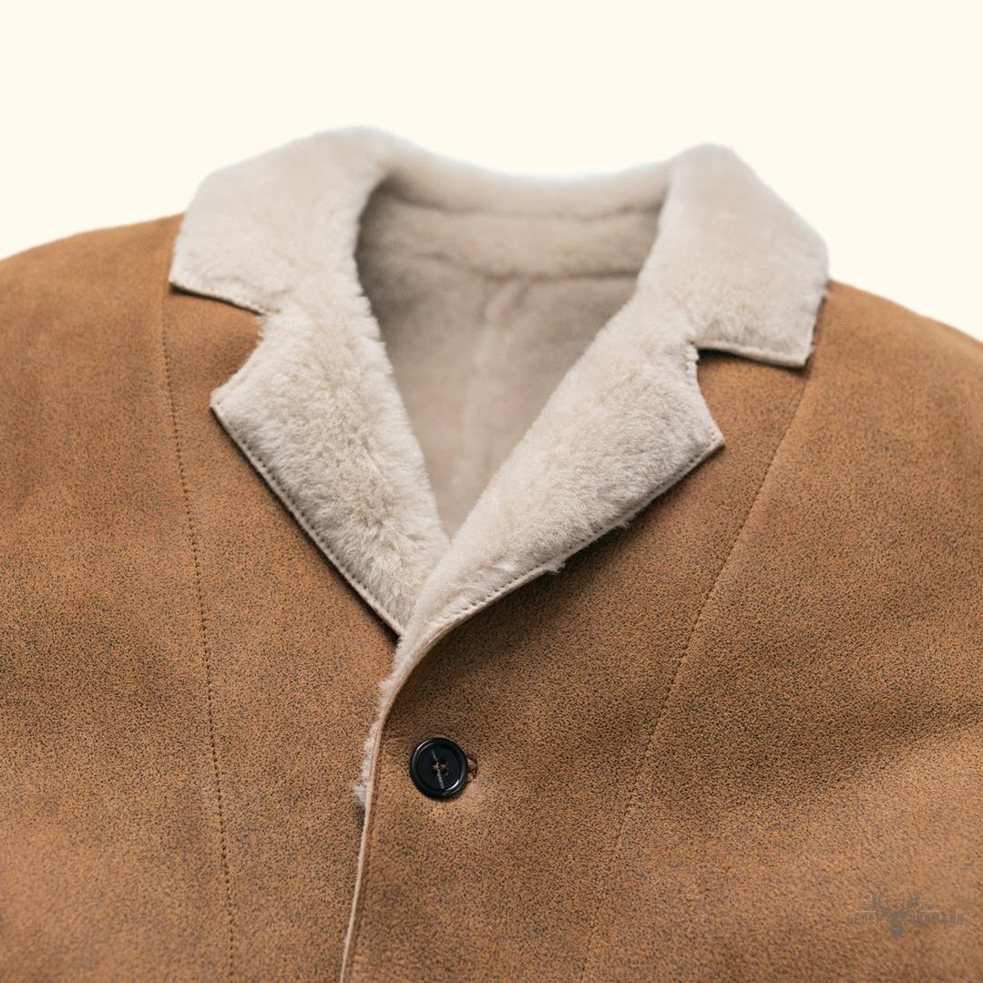 Leder- und Shearling-Blazer Big Sky – Wärmende Eleganz in Sandbraun