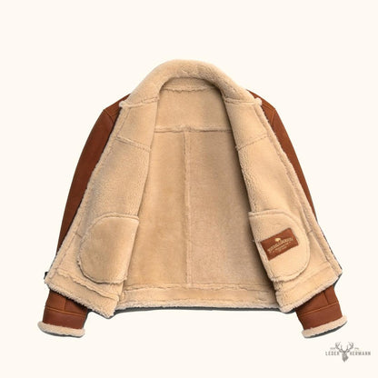 Lederjacke im Shearling-Stil Bombardier - Elegant in Whiskey-Braun