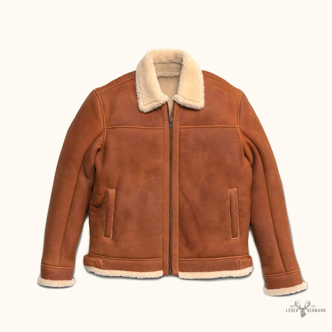 Lederjacke im Shearling-Stil Bombardier - Elegant in Whiskey-Braun