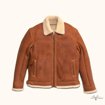 Lederjacke im Shearling-Stil Bombardier - Elegant in Whiskey-Braun