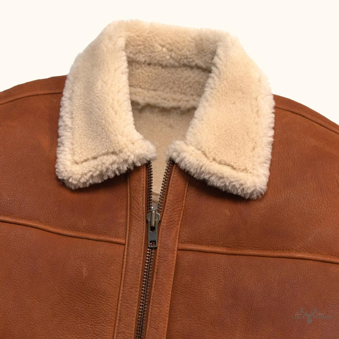 Lederjacke im Shearling-Stil Bombardier - Elegant in Whiskey-Braun