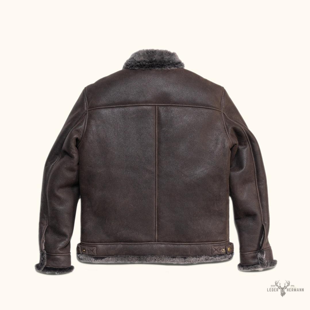 Elegante und warme Braune Espresso Lamm- und Leder-Bomberjacke