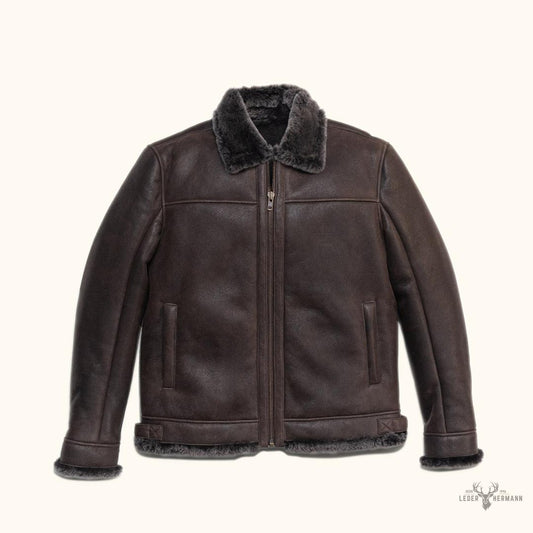 Elegante und warme Braune Espresso Lamm- und Leder-Bomberjacke
