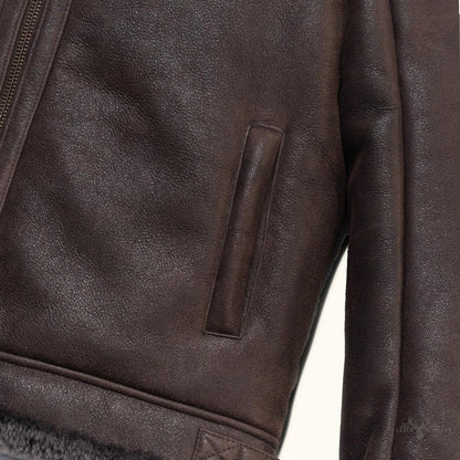 Elegante und warme Braune Espresso Lamm- und Leder-Bomberjacke