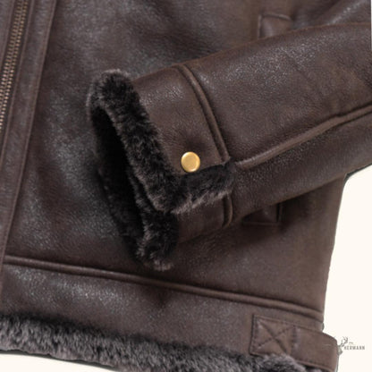 Elegante und warme Braune Espresso Lamm- und Leder-Bomberjacke
