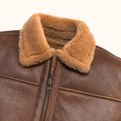 Bomberjacke aus Shearling und braunem Grizzlyleder für einen trendigen und warmen Look