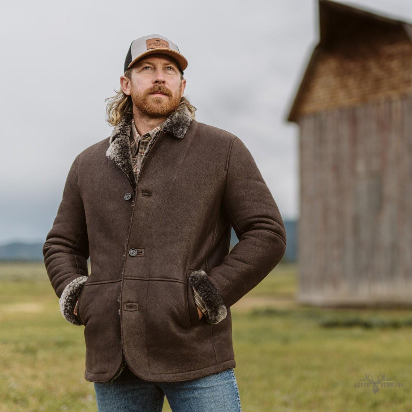 Wärmende Wildlederjacke Big Sky mit Lammfell | Espresso-Braun