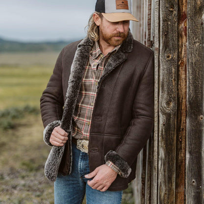 Wärmende Wildlederjacke Big Sky mit Lammfell | Espresso-Braun