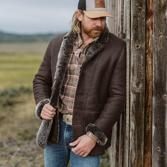 Wärmende Wildlederjacke Big Sky mit Lammfell | Espresso-Braun