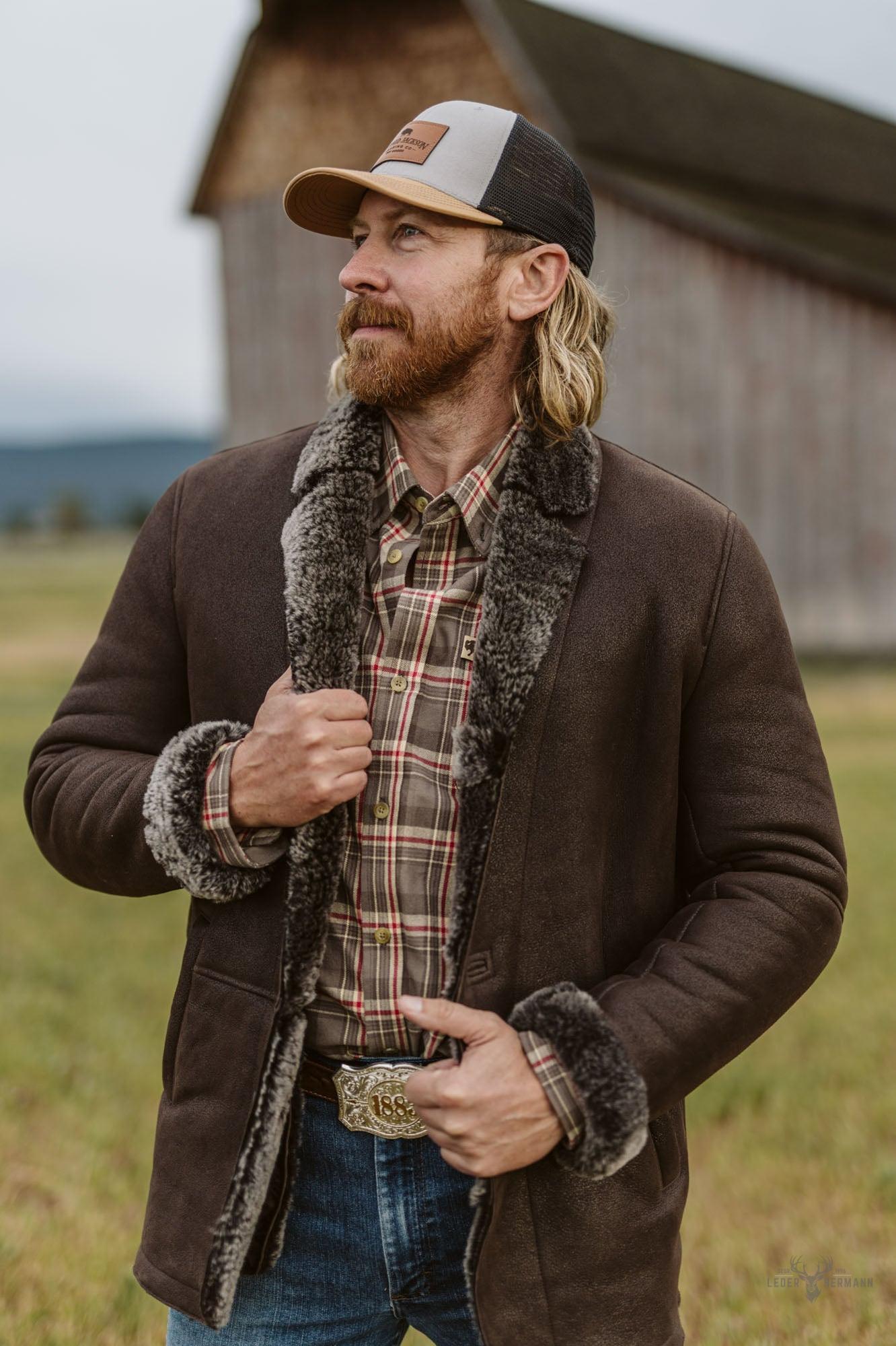 Wärmende Wildlederjacke Big Sky mit Lammfell | Espresso-Braun