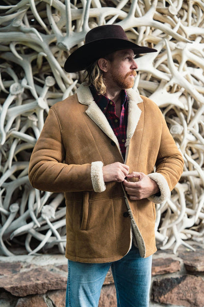Leder- und Shearling-Blazer Big Sky – Wärmende Eleganz in Sandbraun