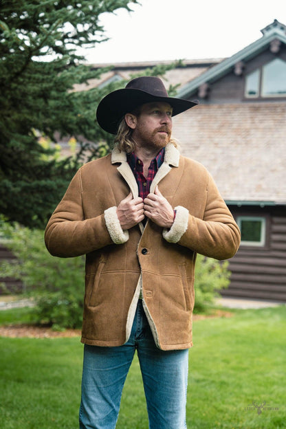 Leder- und Shearling-Blazer Big Sky – Wärmende Eleganz in Sandbraun