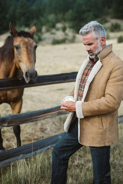 Leder- und Shearling-Blazer Big Sky – Wärmende Eleganz in Sandbraun