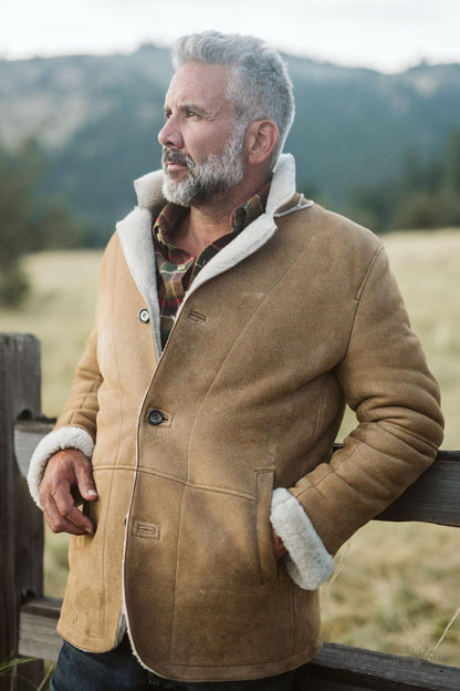 Leder- und Shearling-Blazer Big Sky – Wärmende Eleganz in Sandbraun