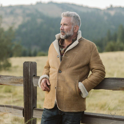 Leder- und Shearling-Blazer Big Sky – Wärmende Eleganz in Sandbraun