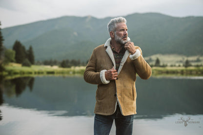Leder- und Shearling-Blazer Big Sky – Wärmende Eleganz in Sandbraun
