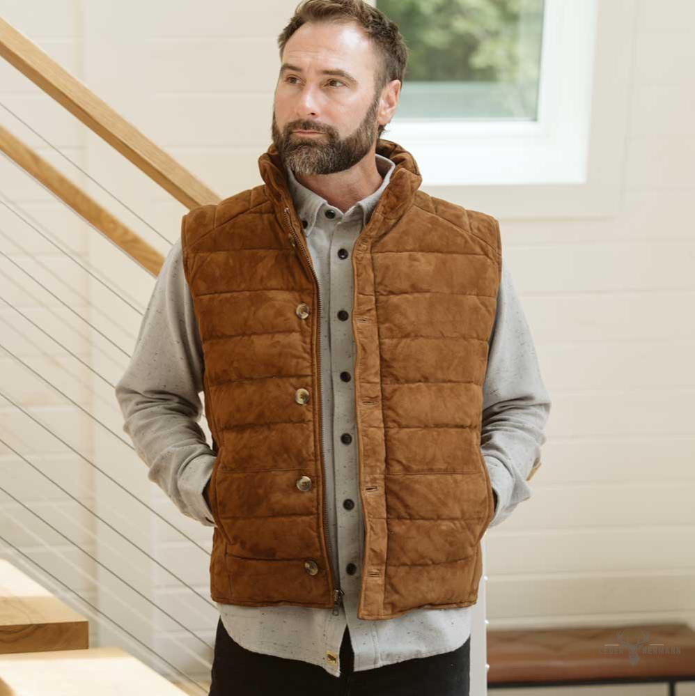 Jackson Veloursleder Steppweste in elegantem Karamellfarben