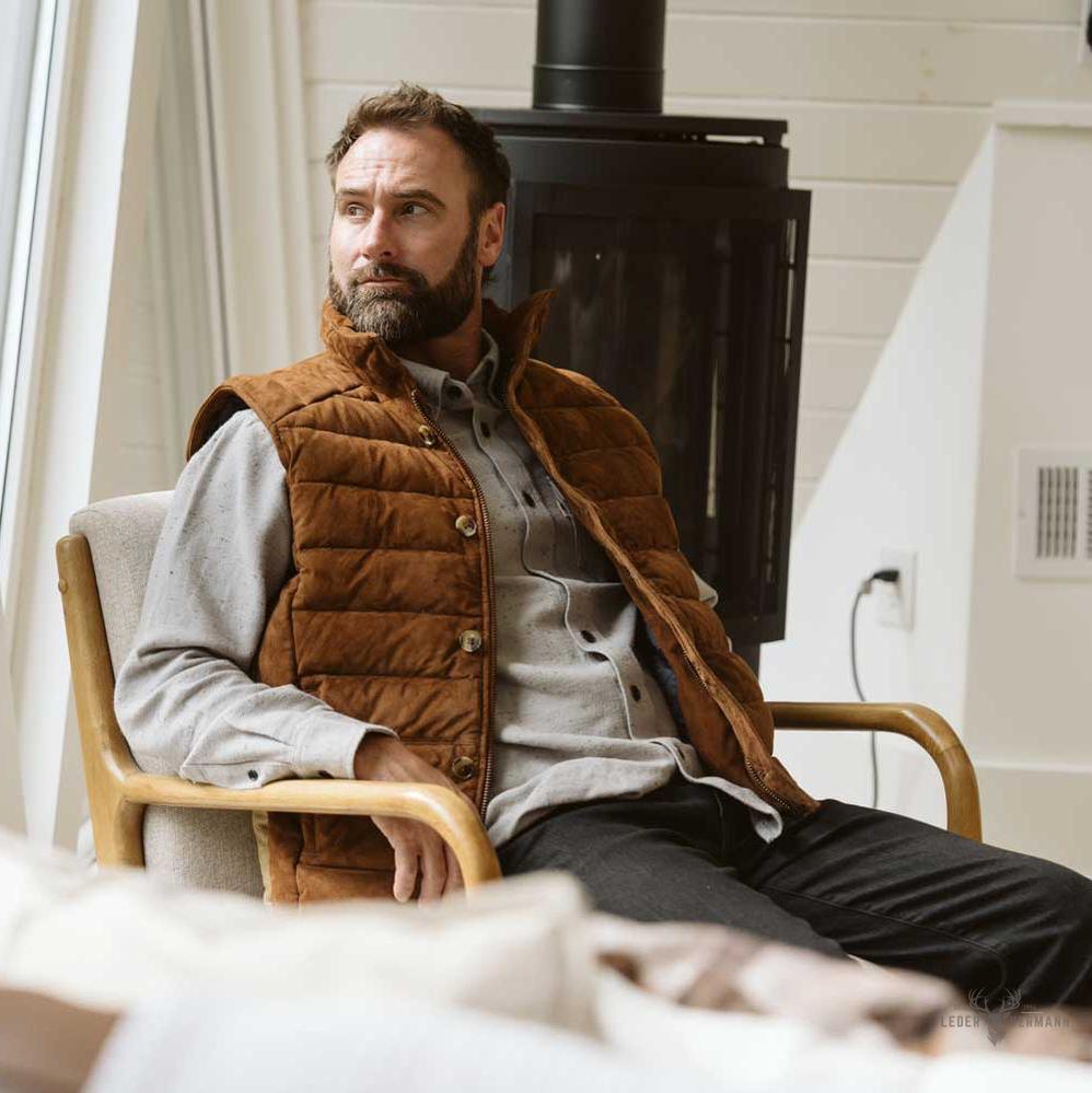 Jackson Veloursleder Steppweste in elegantem Karamellfarben